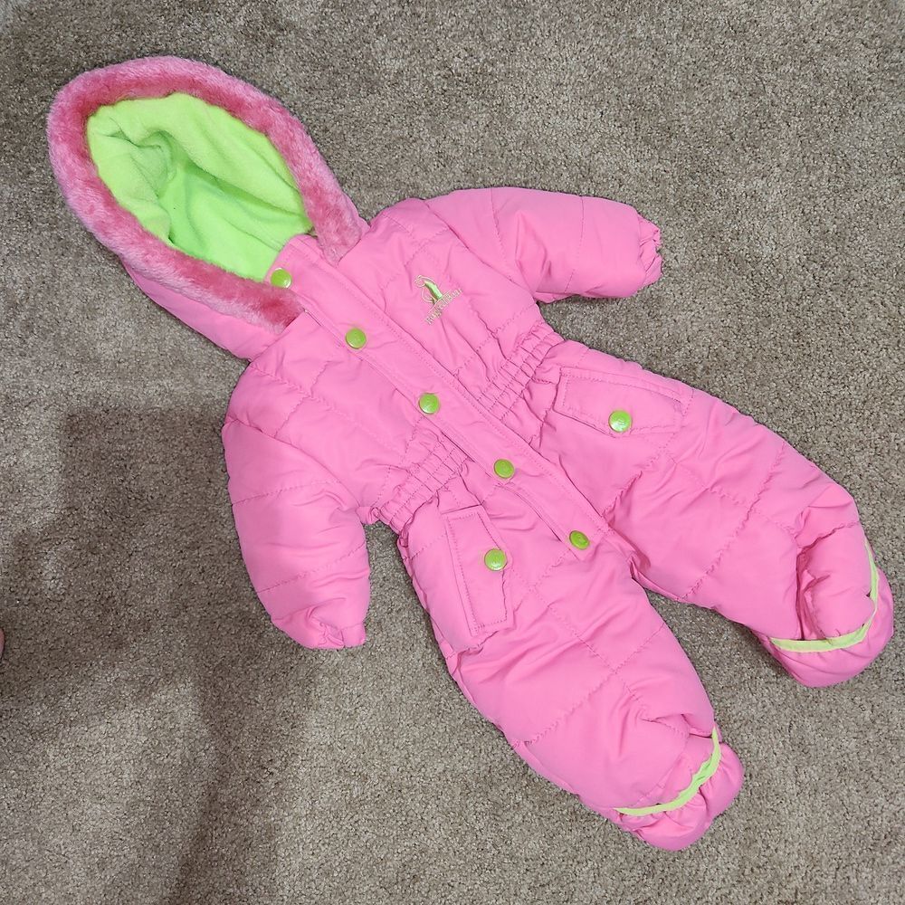 Rugged Bear Pink & Florescent Green Winter Snowsuit